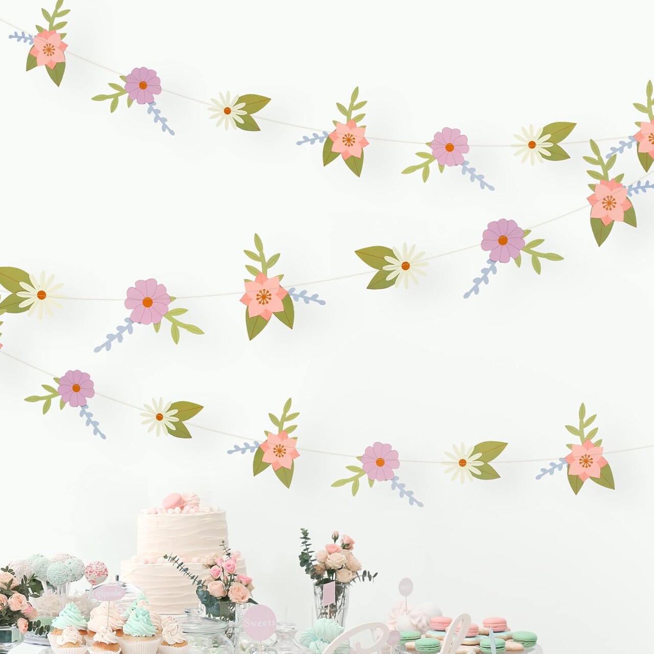 Wildflower Party Decorations – Paper Flower Garland Banner for Birthday, Baby Shower, Tea Party, Enchanted Garden & Woodland Wedding Decor